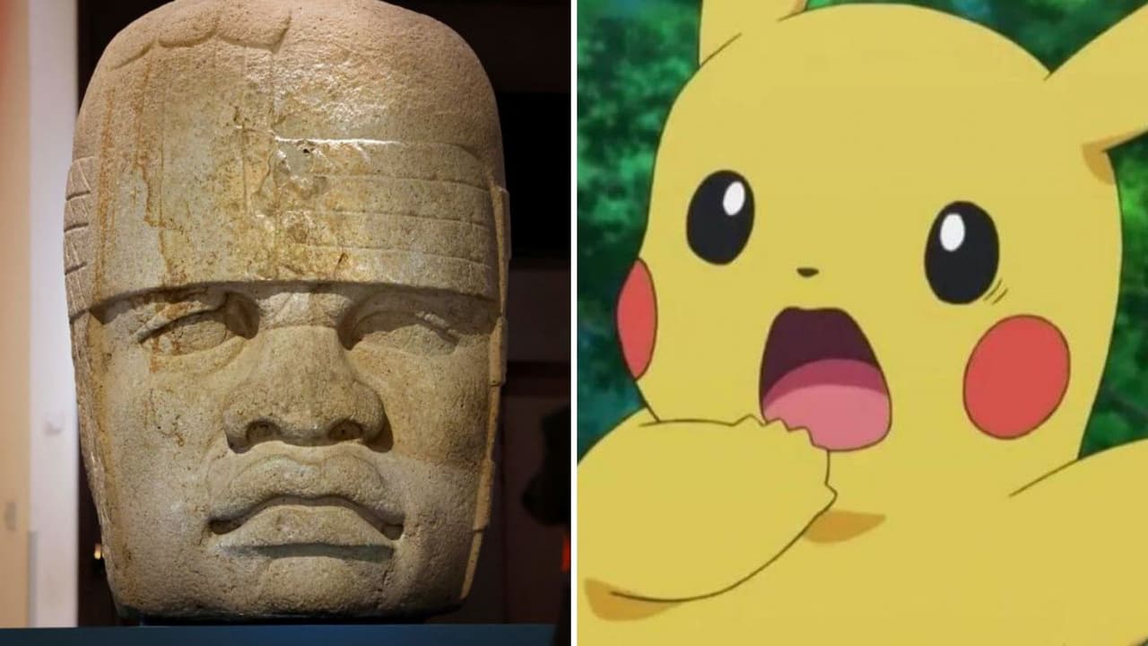 Cabeza Olmeca aplasta un Tesla y las redes crean locas teorías sobre qué pasó y cómo llegó ahí