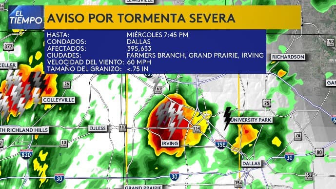 Emiten un aviso por tormenta severa en el noroeste del condado de Dallas