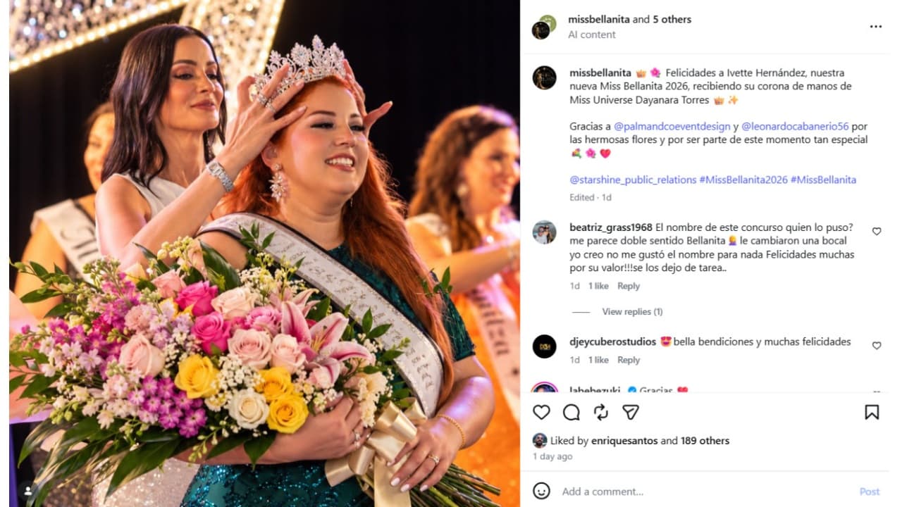 Dayanara Torres coronó a Ivette Hernéndez como Miss Bellanita 2026.
