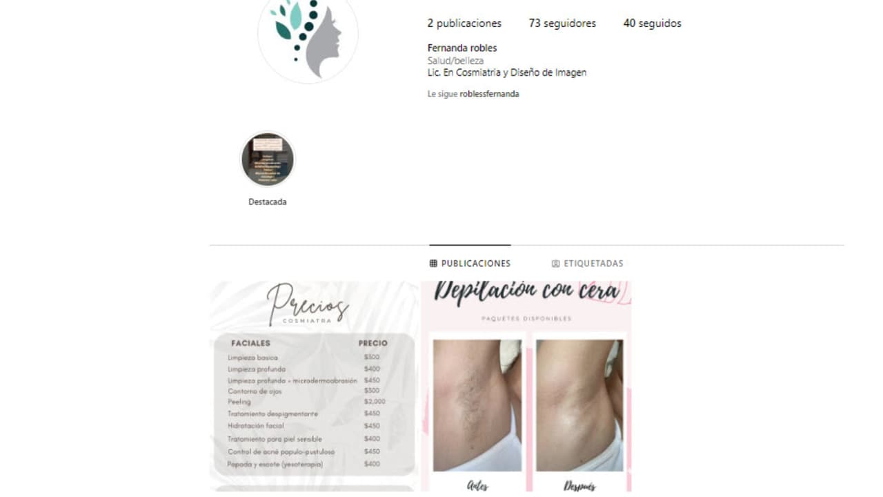 Esta era la cuenta de Instagram de la clínica que María Fernanda, la hija de Luis Ángel 'El Flaco', había inaugurado en abril pasado.