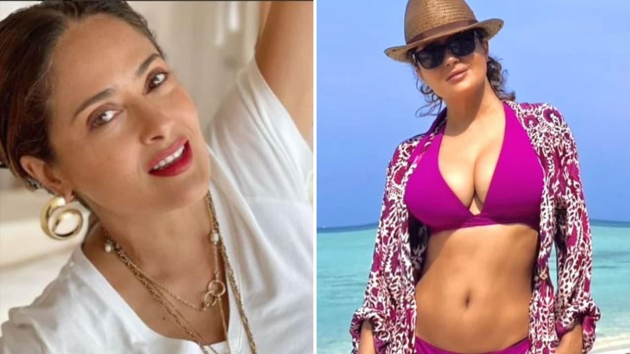 5 bikinis de Salma Hayek con la que se ha coronado como la "reina de verano" a sus 55 años