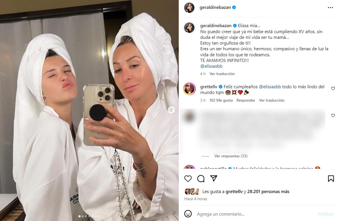 La felicitación de Geraldine Bazán a su hija.