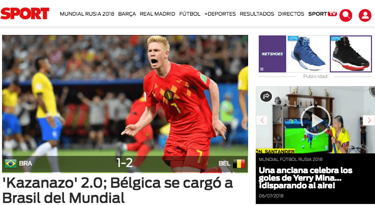 El diario deportivo español
<i>Sport </i>hace alusión a aquel fatícido 'Maracanazo' al llamarle a esta debacle brasileña 'Kazanazo'.