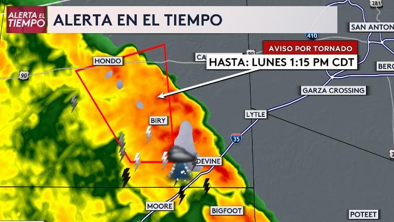 Se emite un aviso por tornado para dos condados cerca de San Antonio