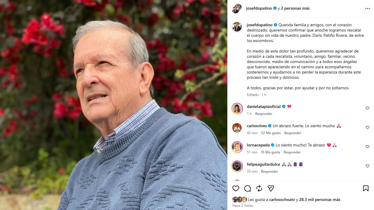 El presentador José Fernando Patiño informó la muere de su padree.
