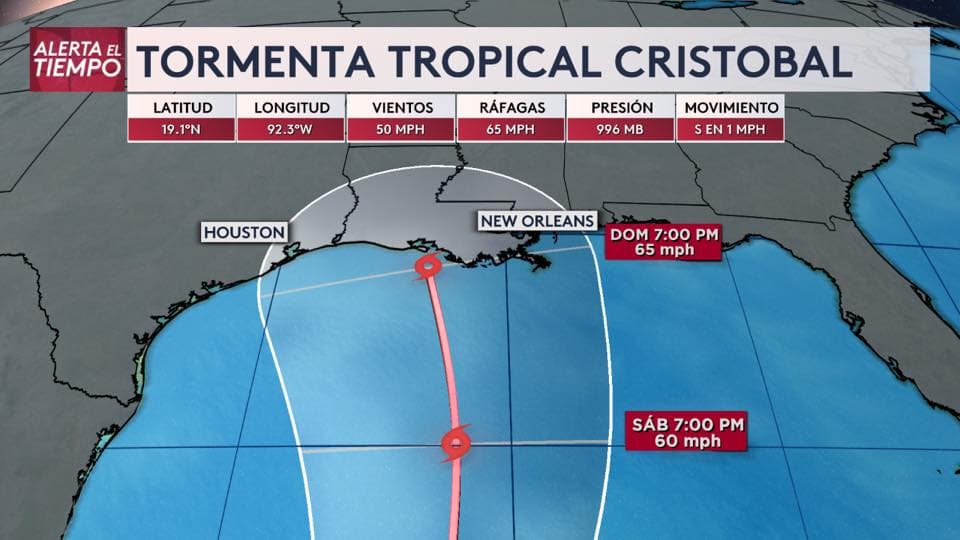 Tormenta tropical Cristóbal intensifica sus vientos de 40 a 60 millas por hora