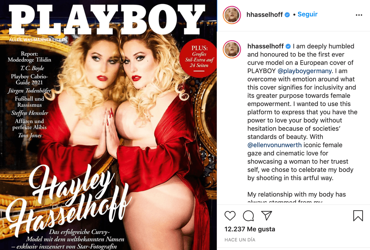La actriz y modelo nacida en Los Ángeles, se convirtió en la primera mujer de figura ‘plus size’ en ser portada de la revista Playboy, en su versión europea de Alemania.
