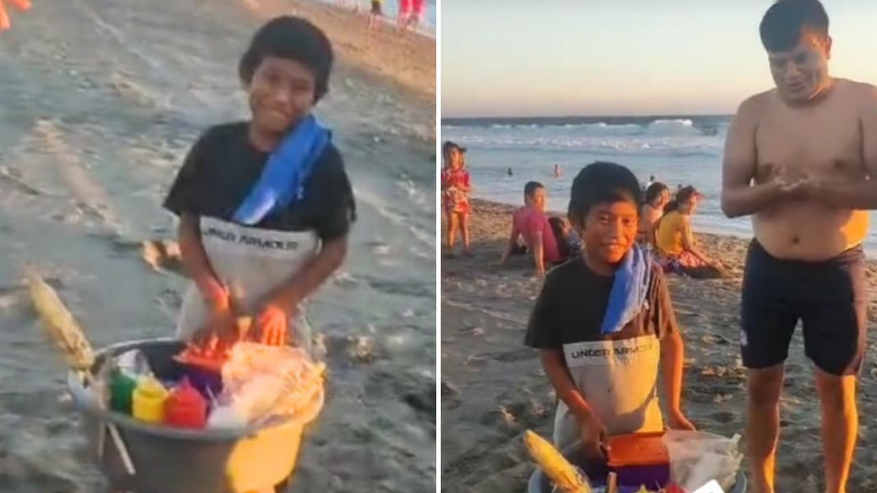 Niño que vende elotes en la playa recibe una gran sorpresa de cumpleaños: video conmueve al Internet