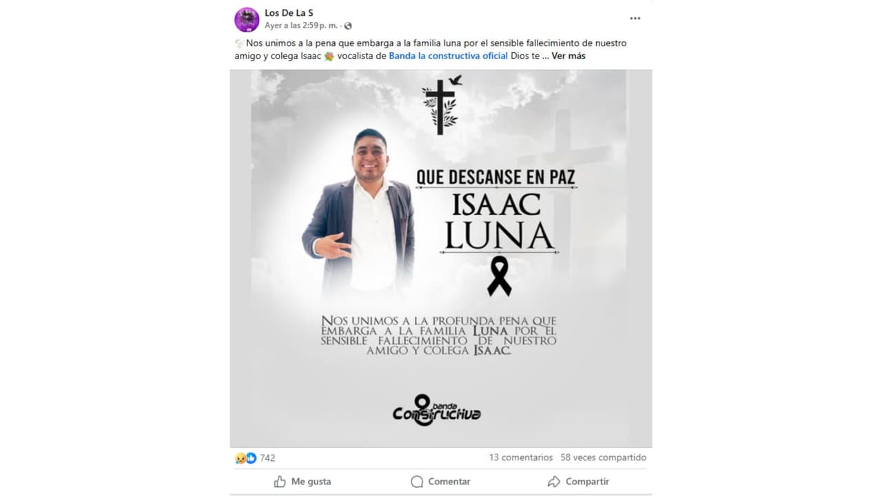 Así despidieron a Isaac Luna, vocalista de Banda La Constructiva.