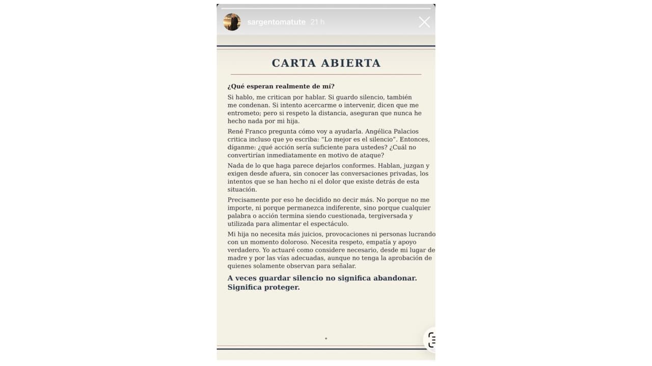 La carta que la mamá de Gala Montes escribió.