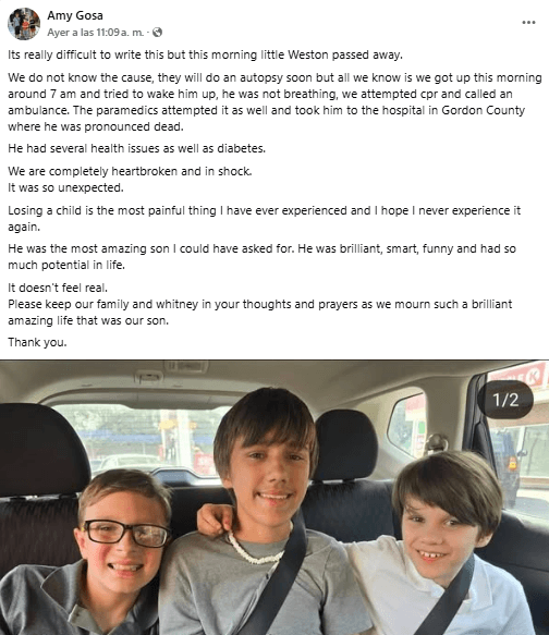 Amy Gosa detalló qué le sucedió a su hijastro, Weston Owen Gosa.