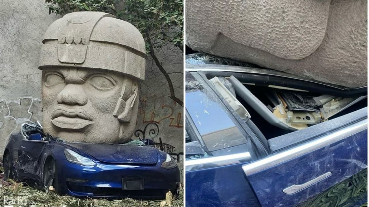 ¿Qué significa la cabeza olmeca sobre el auto Tesla?