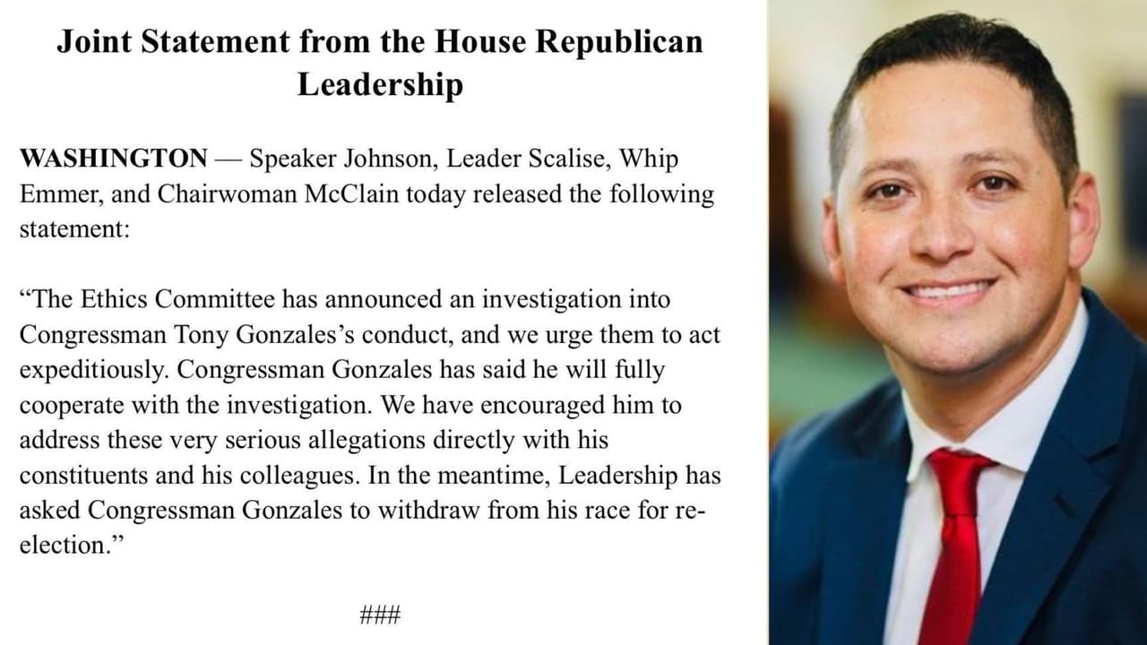 Líderes republicanos piden a Tony Gonzales abandonar campaña tras admitir amorío con asistente