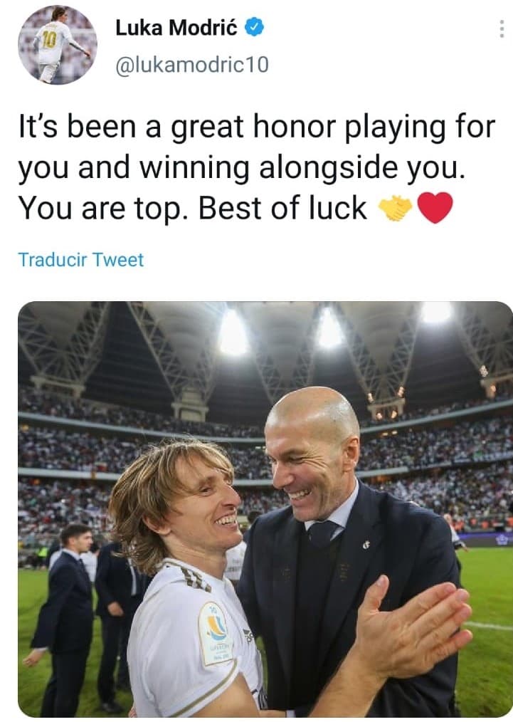 Luka Modric, "Ha sido un gran honor jugar para ti y ganar a tu lado. Eres top. La mejor de las suertes"