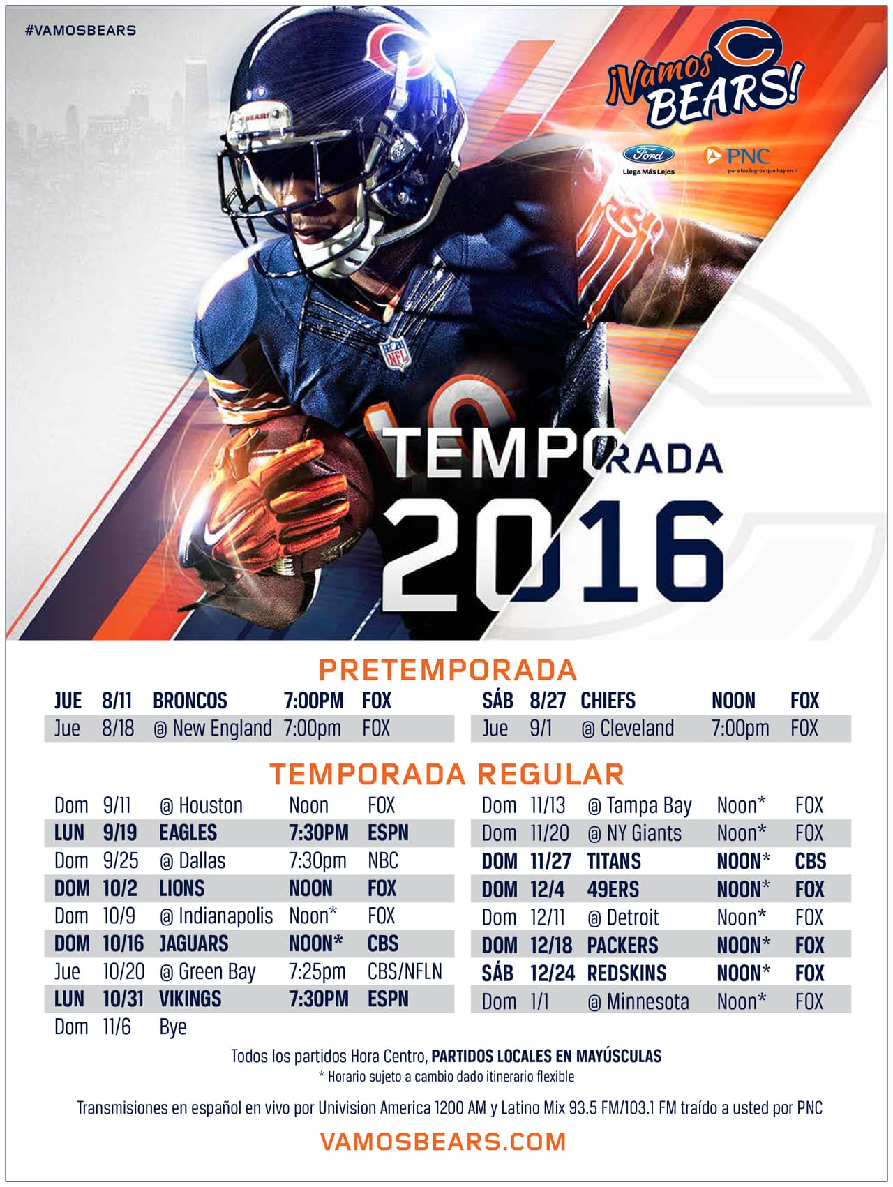 ¿Ya tienes la lista de todos los juegos de los Bears de esta temporada? Aquí los tenemos para ti