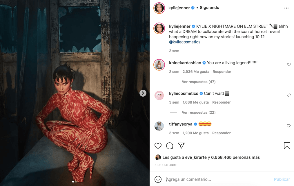 <b>Kylie Jenner</b>
<br>Al igual que Halsey, Kylie Jenner aprovechó su línea de maquillaje 'Kylie Cosmetics' para convertirse en un personaje clásico del cine de terro: Freddy Kruger.