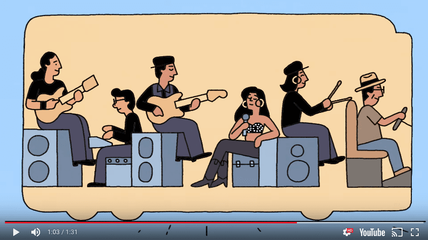 Aquí vemos a Selena y Los Dinos de gira en 'Big Bertha'.