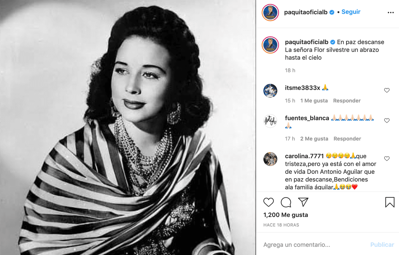 “En paz descanse la señora Flor Silvestre, un abrazo hasta el cielo”, escribió Paquita la del Barrio.