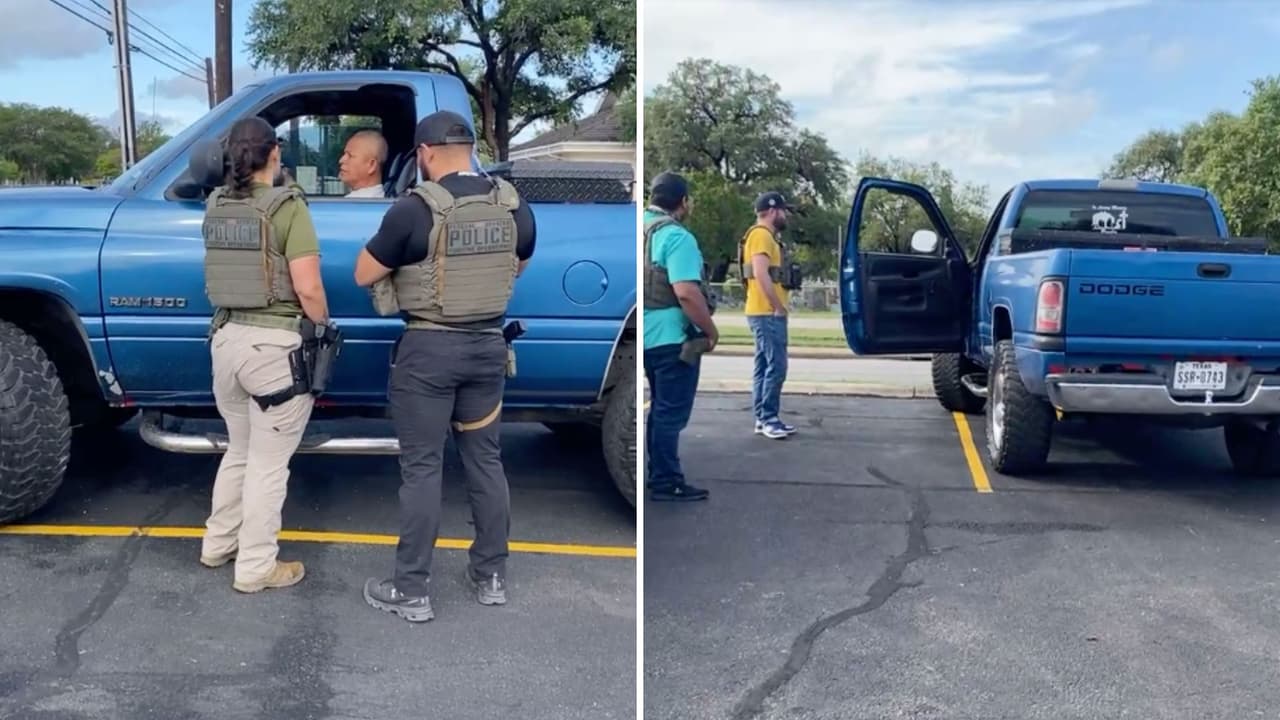 Agentes de DPS detienen a una persona en el estacionamiento de un punto de votación en el oeste de San Antonio