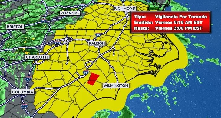 Zonas bajo una vigilancia por tornado el viernes.