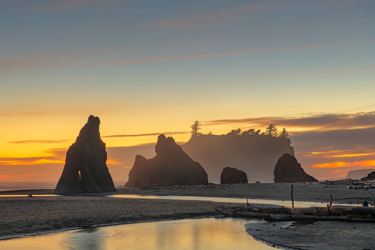 <b>Puesto 7. Ruby Beach. Olympic National Park, Washington.</b>
<br>
<br>El entorno marino y las islas cercanas a la costa están protegidas por refugios nacionales de vida silvestre y el Santuario Marino Nacional de la Olympic Coast. La zona tiene grandes colonias de anidación de aves como el arao común o el frailecillo coletudo (
<i>tufted puffin,</i> en inglés).