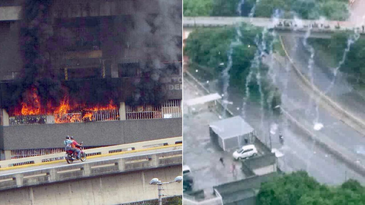 A residential building was set on fire after the national Guard fired tear gas at apartment windows in the El Paraíso building in Caracas. May 2, 2017.