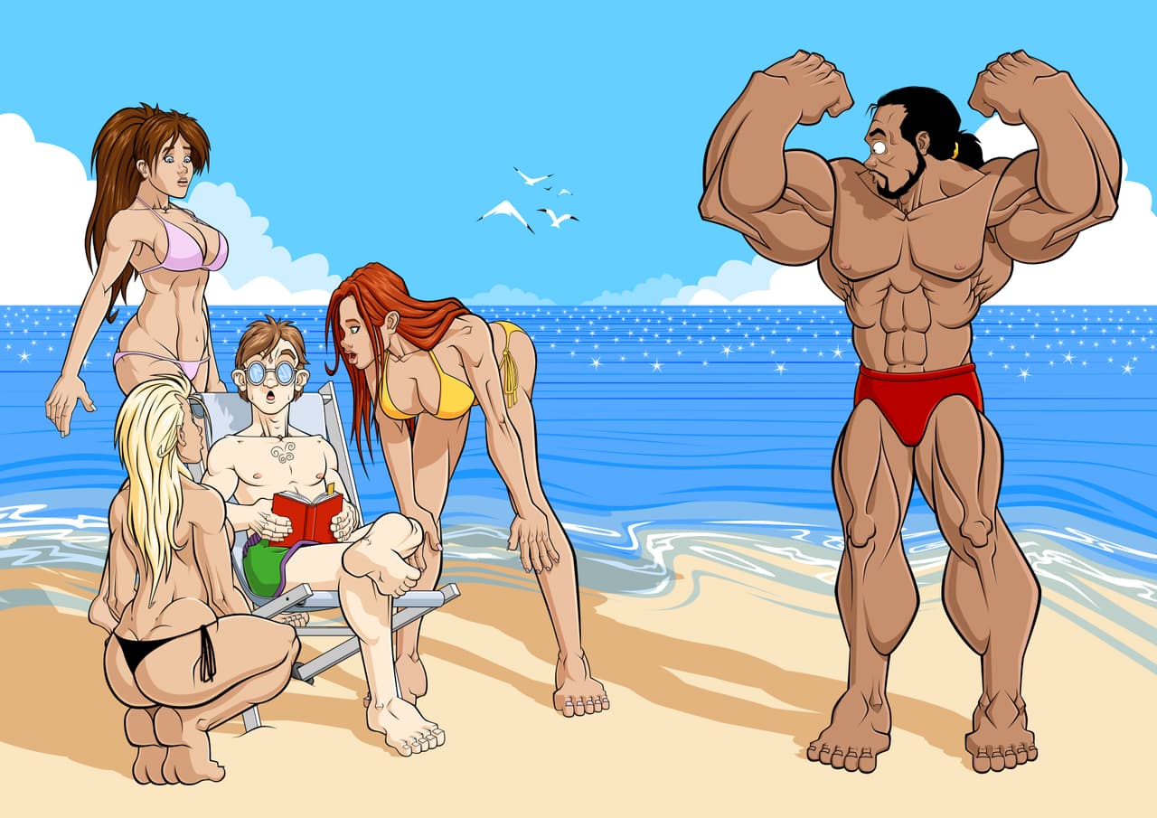 Ilustración Hombre musculoso y hombre "nerd"