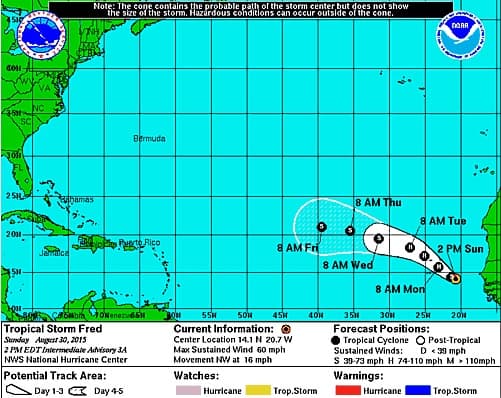 Se forma en el Atlántico la sexta tormenta tropical Fred