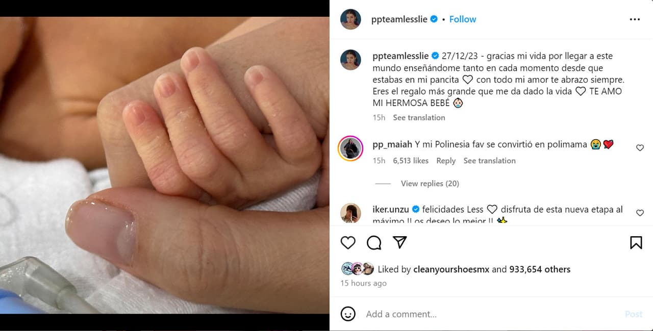 La hija de Lesslie Polinesia nació el 27 de diciembre.