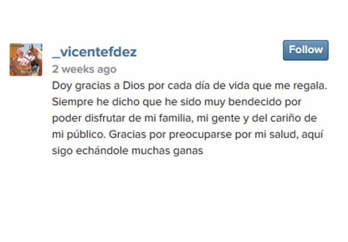 Y además publicó estas palabras para todos sus seguidores, quienes se preocuparon por su estado de salud.