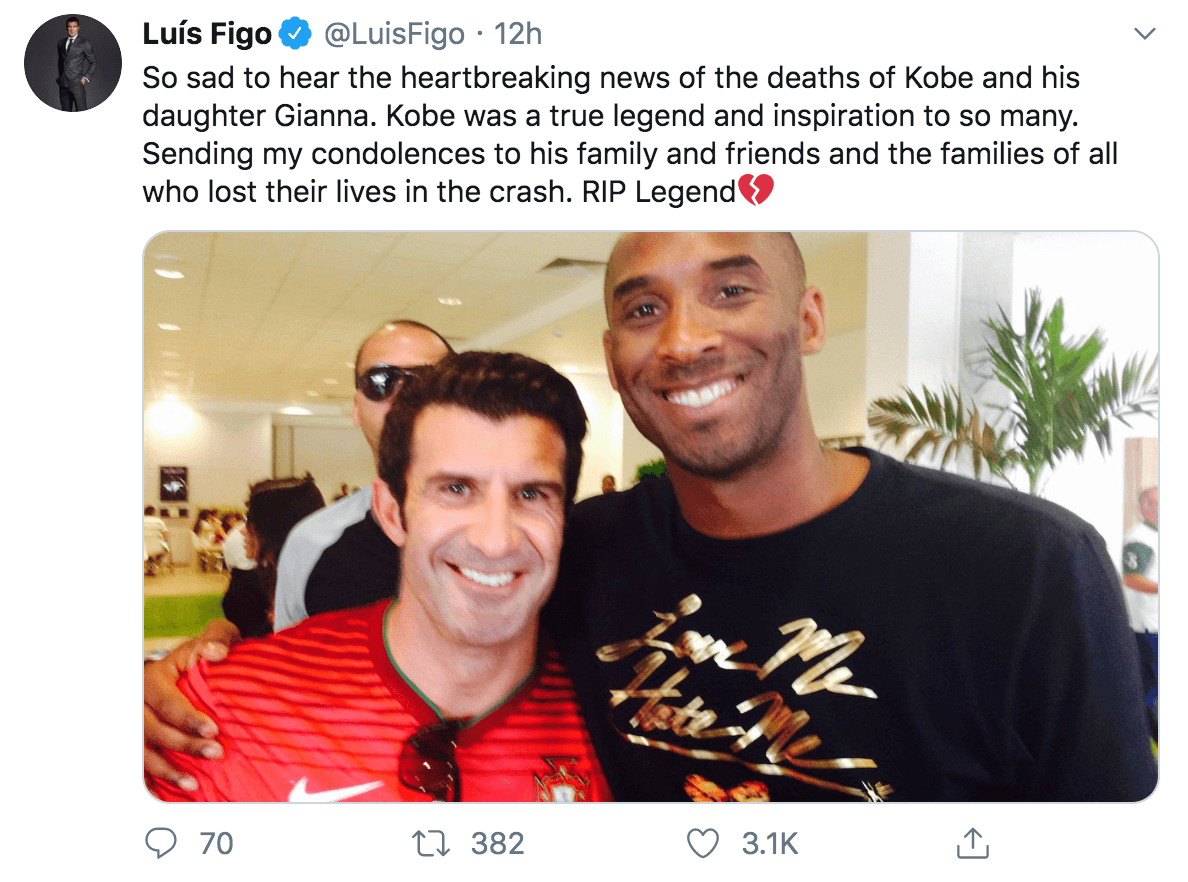 Duras críticas a Luis Figo por su despedida a Kobe Bryant
