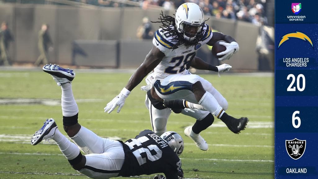 <b>LA Chargers 20-6 Oakland</b>. Aunque tarde, los Chargers y Philip Rivers reaccionaron para superar a domicilio a ls Raiders que están destinados a conseguir la primera selección del Draft de la NFL 2019.
