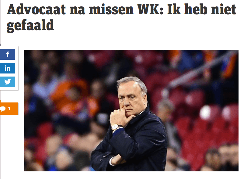 El diario holandés Metro destaca que el técnico del equipo aseguró, a pesar de su eliminación, que 'no ha fallado'.