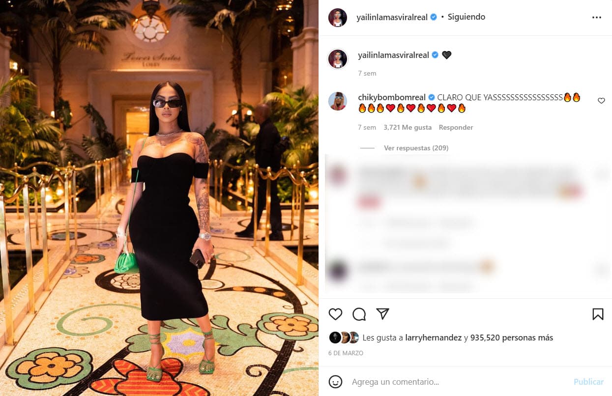 La bailarina tiene varios diseños plasmados en todo su cuerpo, de los que resalta su brazo izquierdo, en el cual hay una mujer rodeada de flores.
<br>