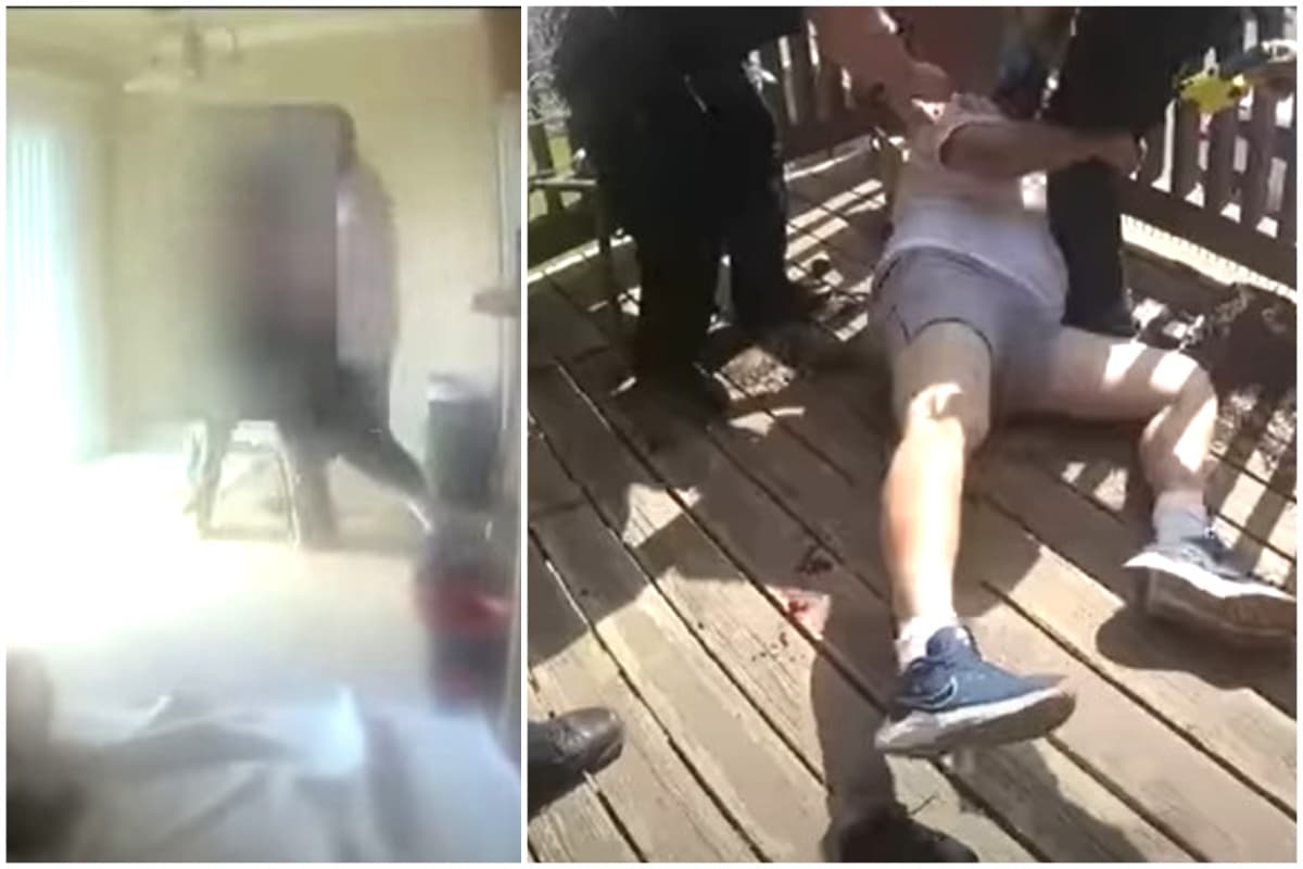 Jason Crawford se seguía resistiendo y dos agentes tomaron sus macanas/porras y le dieron una golpiza hasta que se calmó y lo esposaron para llevarlo a la comisaría. Los oficilaes aseguran que estaba bajo los efectos de algún opioide.