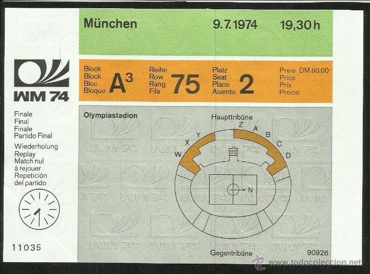 El diseño cambió para Alemania 74 pues ahora el boleto tenía un mapa para ubicar a los aficionados en sus asientos dependiendo el juego.