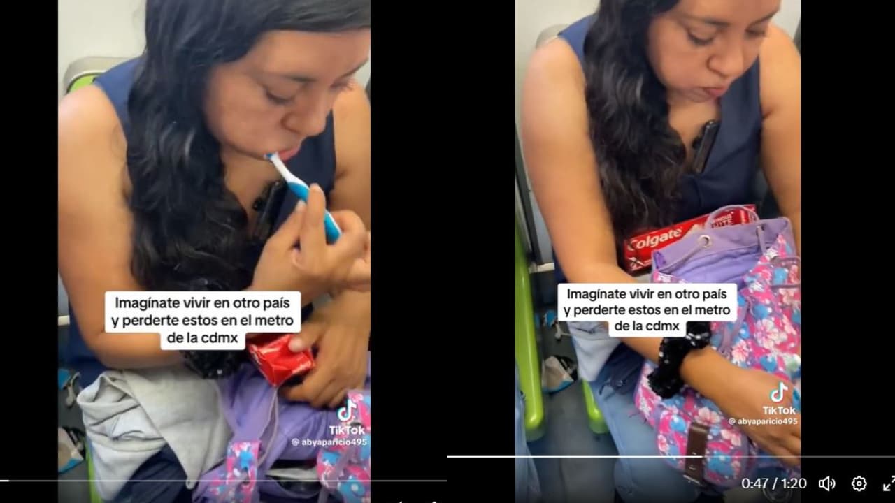 Mujer se vuelve viral por lavarse los dientes en el metro de la Ciudad de México.