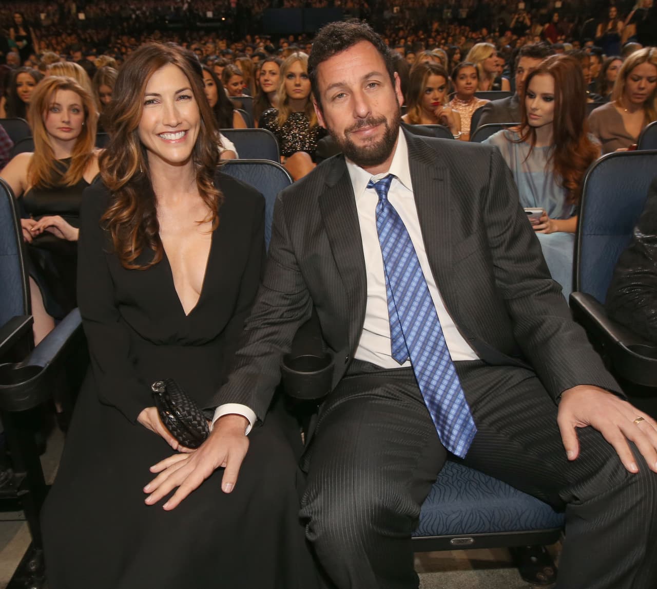 LOS ANGELES, CA - JANUARY 08: Actor Adam Sandler (R) and Jackie Sandler attend The 40th Annual People's Choice Awards at Nokia Theatre L.A. Live on January 8, 2014 in Los Angeles, California. (Photo by Christopher Polk/Getty Images for The People's Choice Awards)