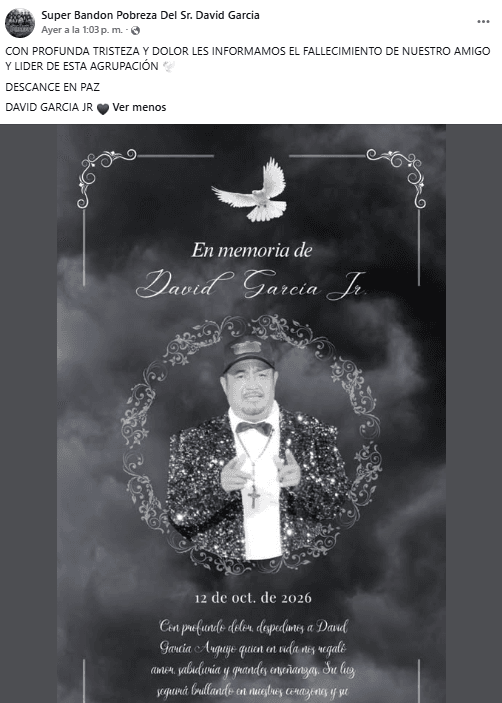 Súper Bandón Pobreza informó sobre la muerte de su vocalista, David García Jr.