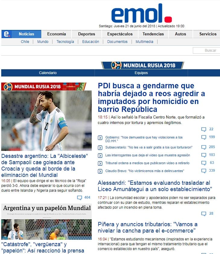 El Mercurio (Chile) calificó como un "Desastre argentino" la derrota albiceleste por goleada.