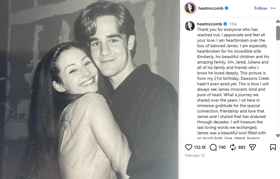 Heather McComb se dijo "desconsolada" tras la muerte de James Van Der Beek.
