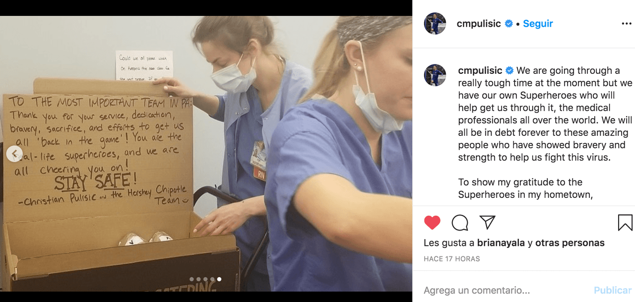 Pulisic dona semanalmente burritos a trabajadores de un hospital