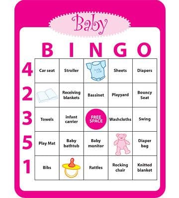 Baby shower bingo