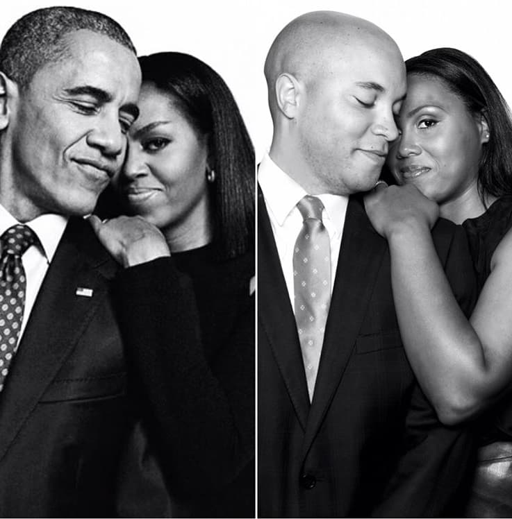 La pareja también quiso replicar este retrato en blanco y negro que la emblemática pareja compartió durante su Presidencia.