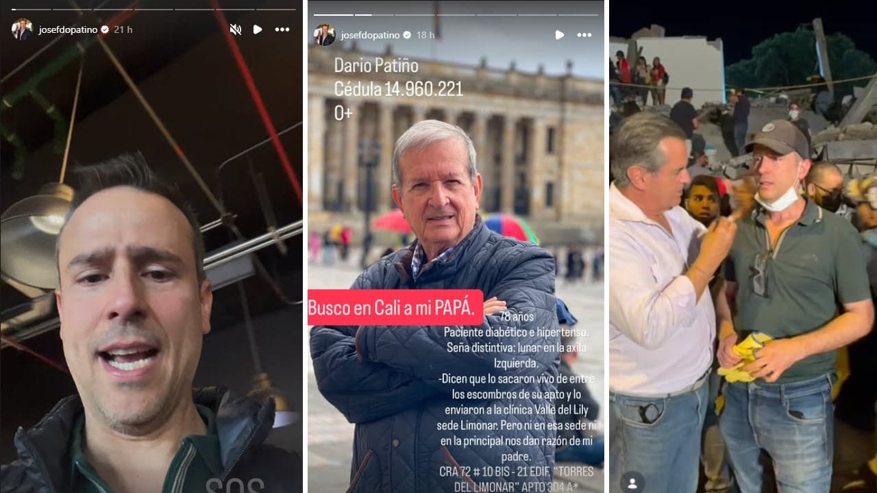 El presentador colombiano José Fernando Patiño reporta la desaparición de su padre en Cali tras terremoto.