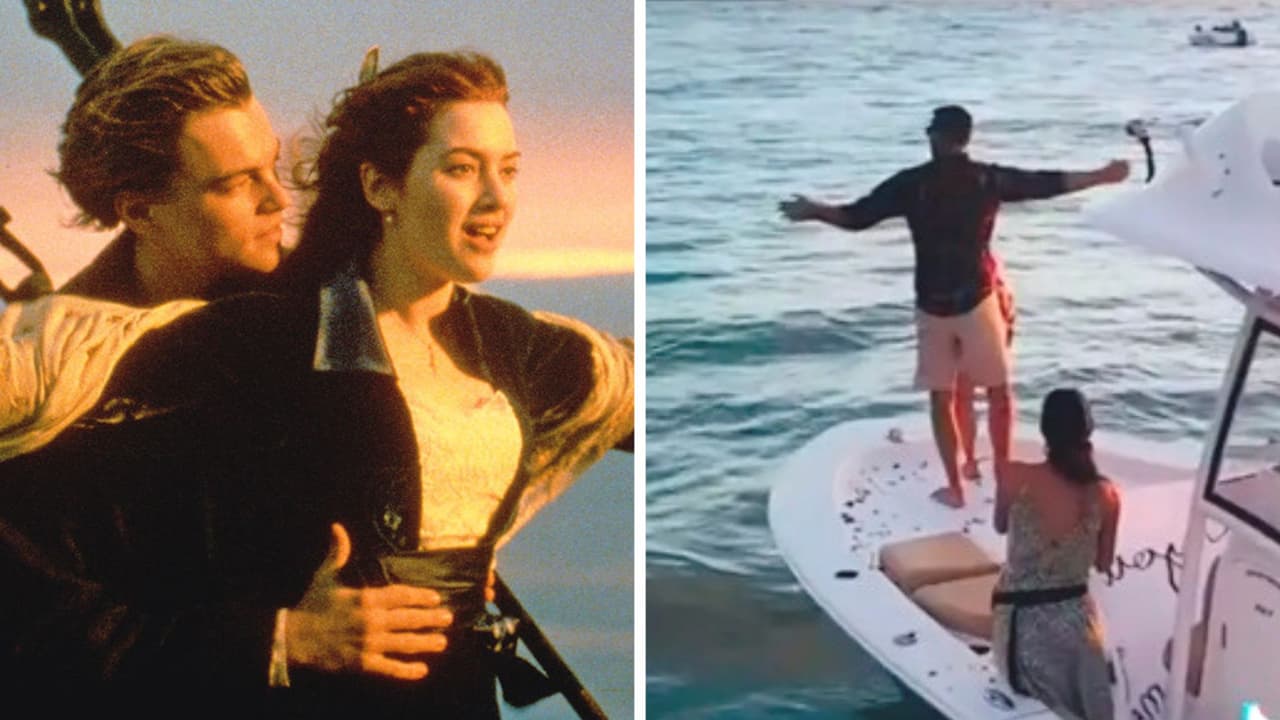 Hombre recrea escena de 'Titanic' en pedida de mano y se le cae el anillo: ¿qué pasó después?