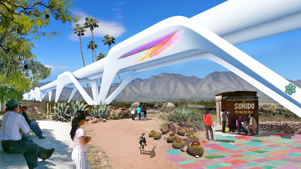 <b>Hyperloop:</b> Planteaba la creación de 'Otra Nation', un zona neutral mexicana y estadounidense con infraestructura compartida y un sistema de transporte de alta velocidad conocido como 'hyperloop' a lo largo de la frontera.