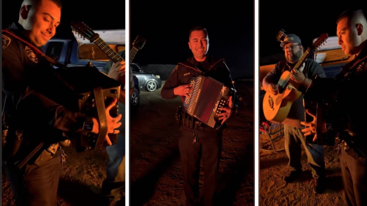 Captan en video cómo un policía hispano se convierte en la estrella del acordeón en playa de California