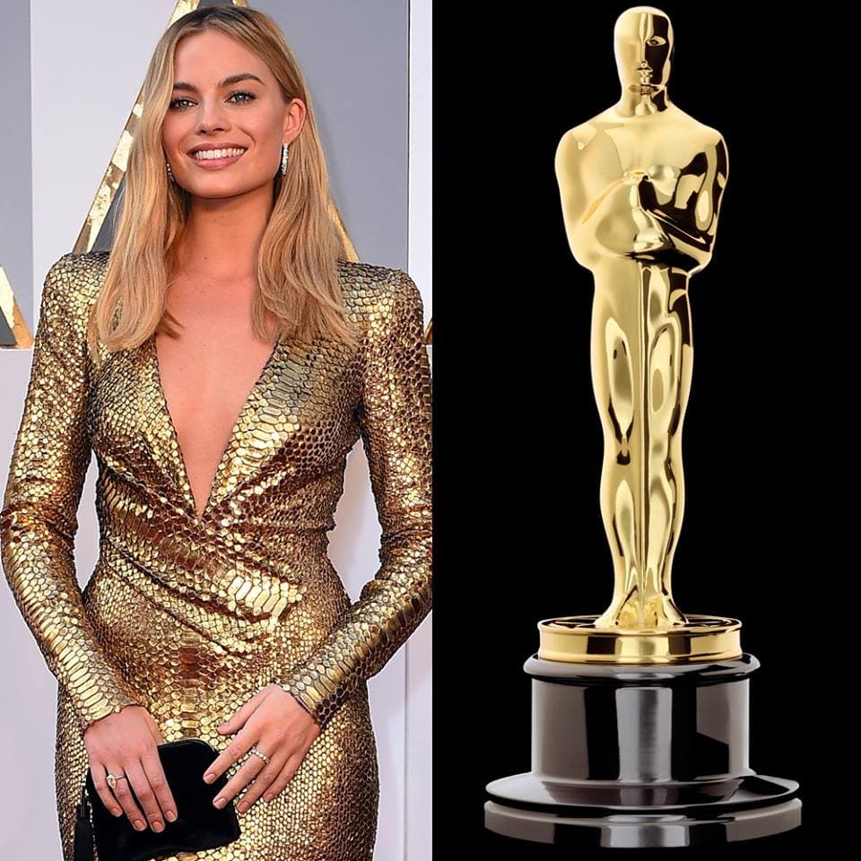 Margot Robie pensó que era fiesta de disfraces y fue vestida como una estatuilla dorada.