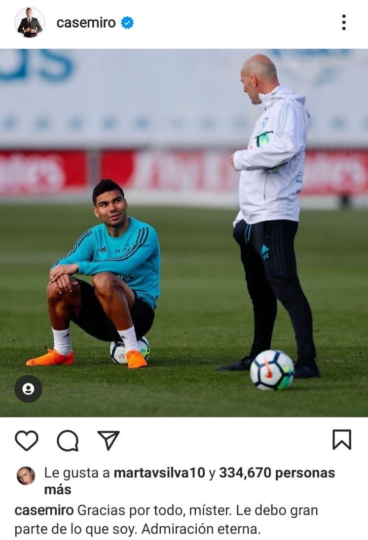 Casemiro: "Gracias por todo mister. Le debo gran parte de lo que soy. Admiración eterna".